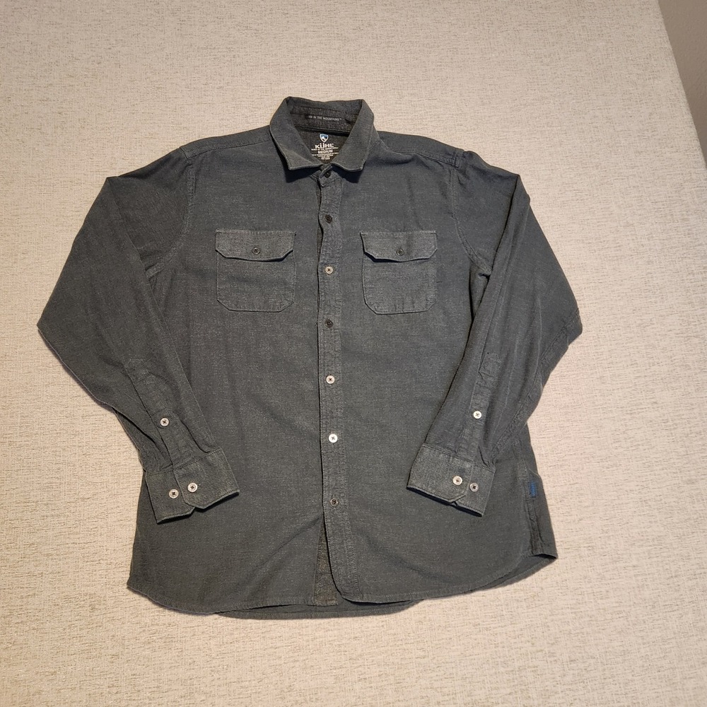 Kuhl Button Down Shirt Mens Medium Gray Long Sleeve Twill Flannel Outdoor Rugged